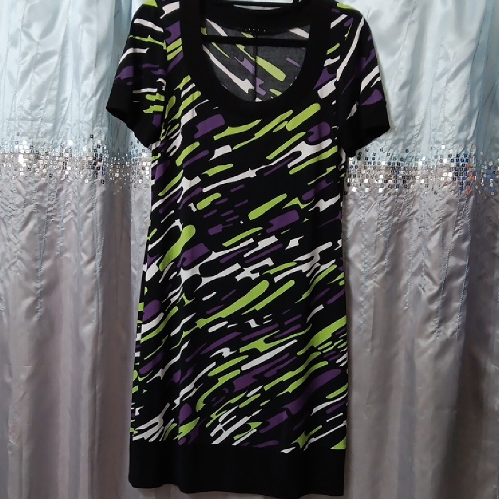 Tiana B. Black and Green Patterned Dress